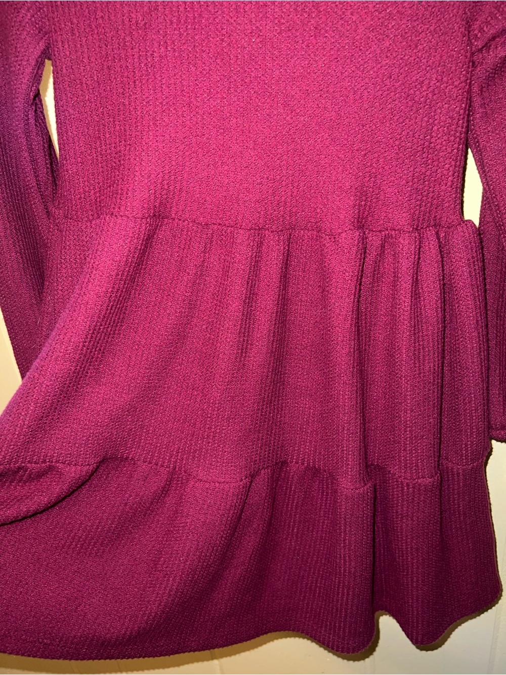 Cat & Jack Girls Burgundy Long Sleeve Tiered Ribbed Waffle Knit Dress Size 8 - Picture 4 of 6